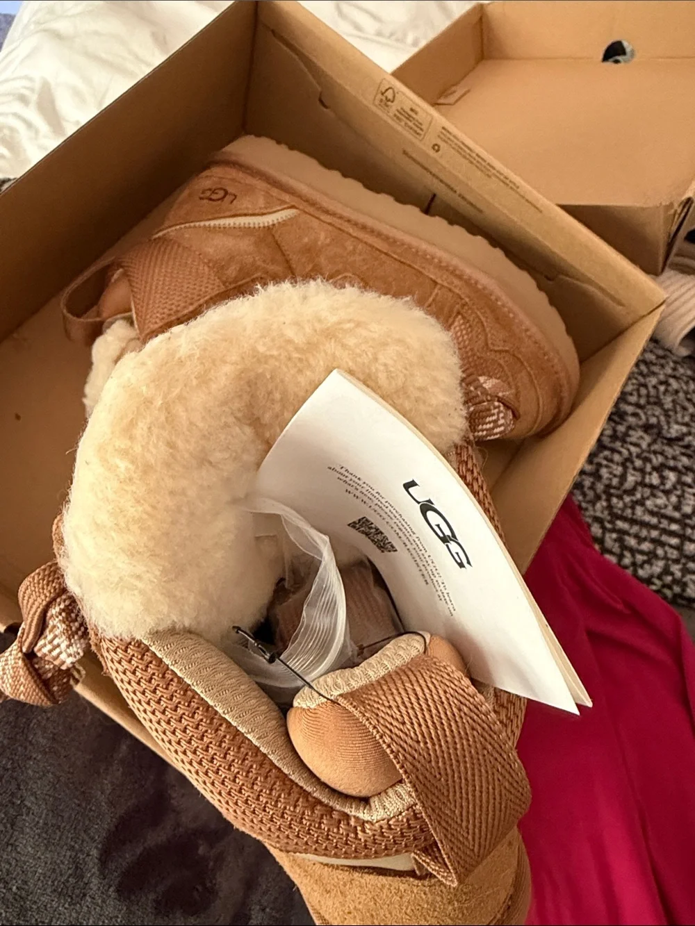 UGG Chestnut Lace-Up Shearling Trim Winter Boots